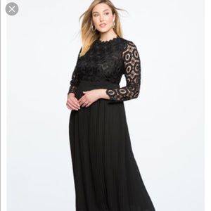 ELOQUII Black Formal Dress with Lace Sleeves
